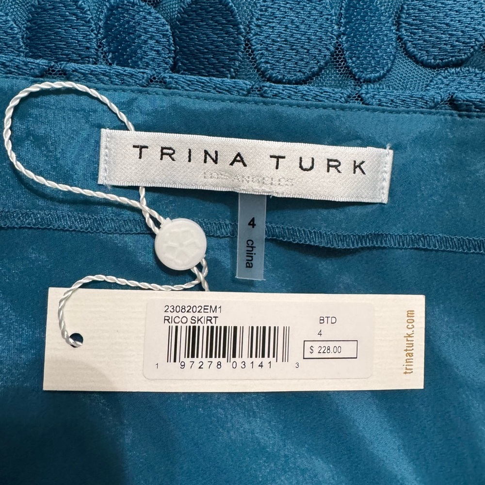 NWT Trina Turk Rico Teal Blue Dot Mini Skirt - Picture 8 of 9